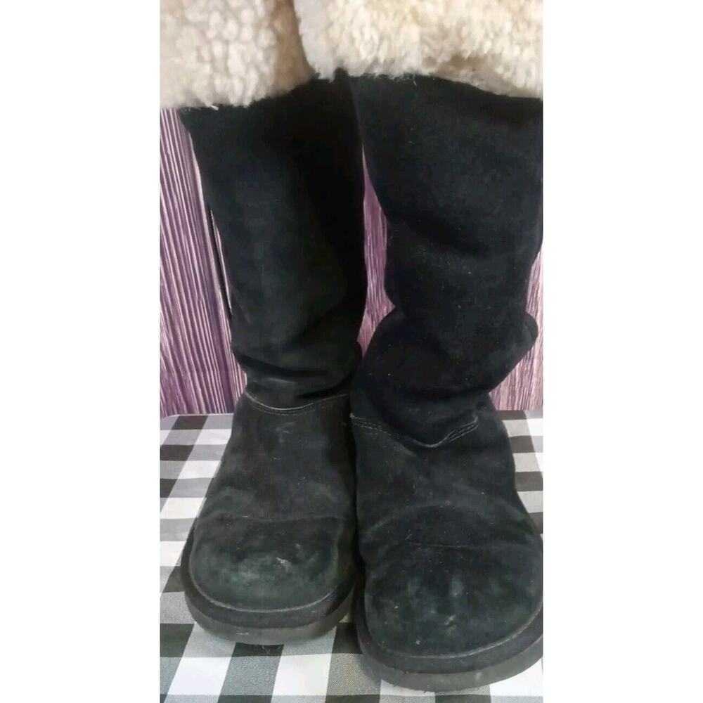 UGG Black Suede Lace-Up Shearling Cuff Boots - Picture 7 of 9